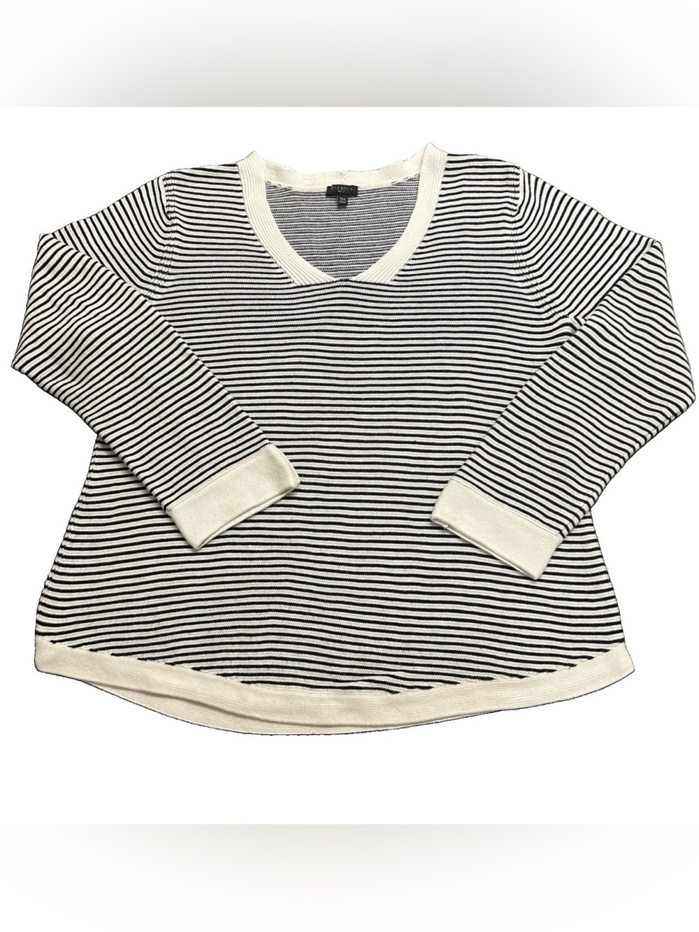 Talbots Women's XLP Black White V-Neck Sweater Fisherman Langenlook